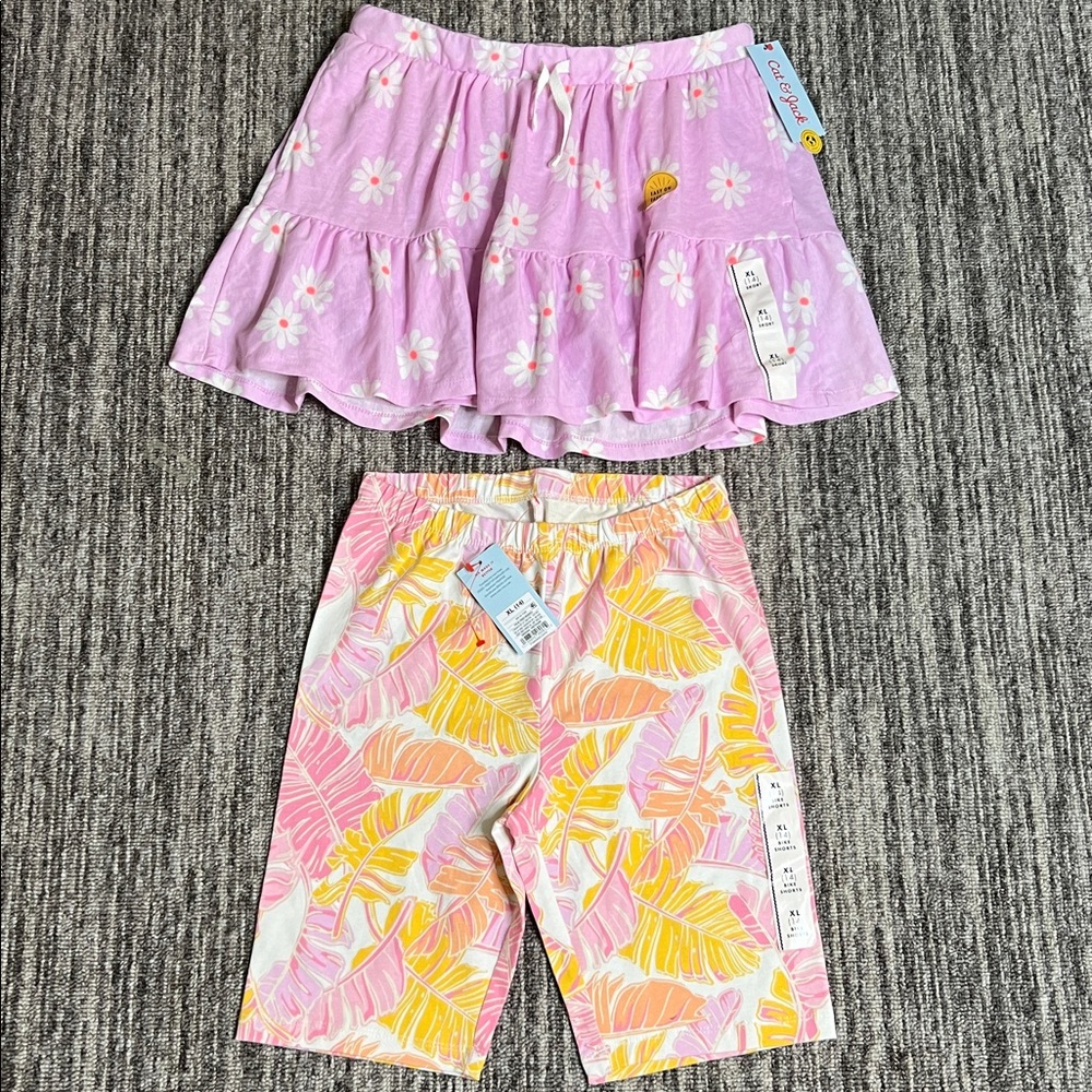 Cat & Jack Floral Skirt and Leaf Print Shorts Set Size XL (14)